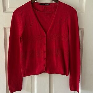 Les Copains Pointelle Sweater Set with Knot Buttons